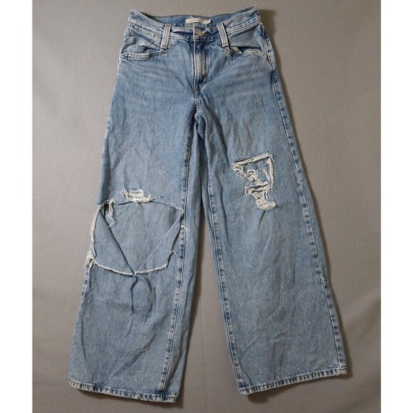 Levi's Denim - Levis 94 Baggy Wide-Leg Jeans Womens 25 27x29 Blue Denim Cotton Distressed